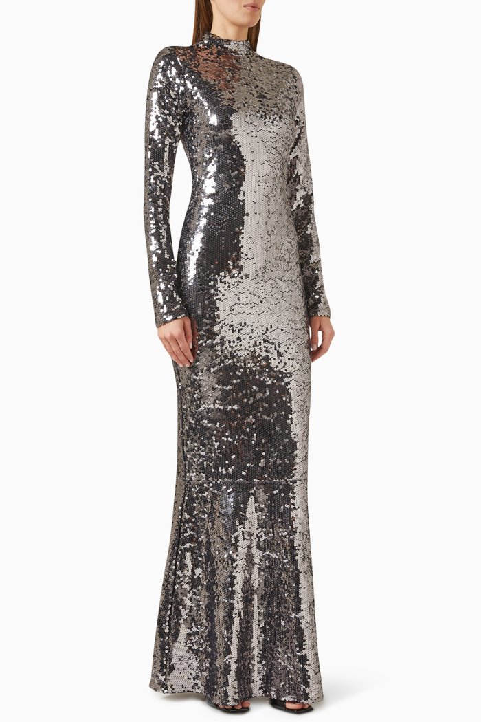 

Funnel Maxi Dress in Sequin, Grey