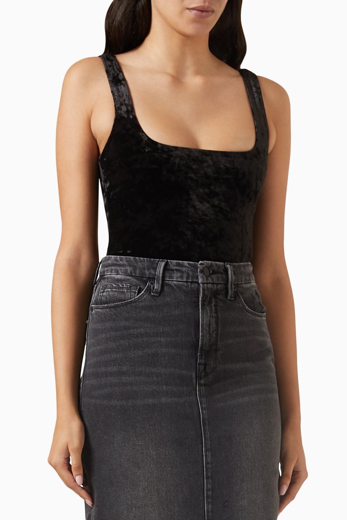 

Crushed Velvet Modern Tank Bodysuit, Black