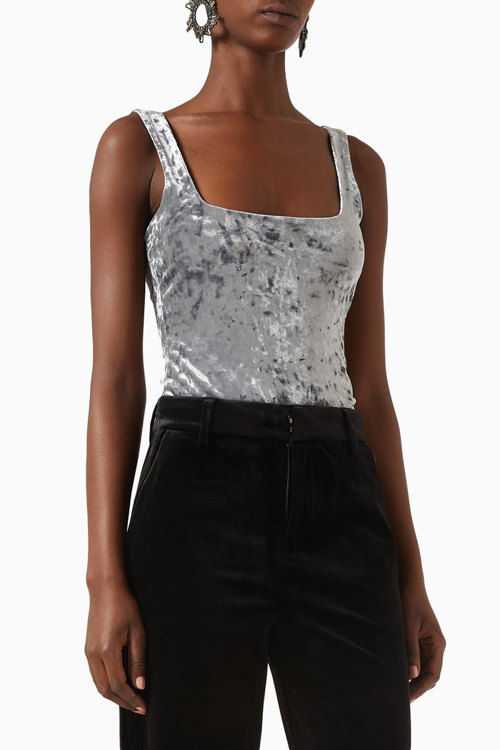 

Crushed Velvet Modern Tank Bodysuit, Grey