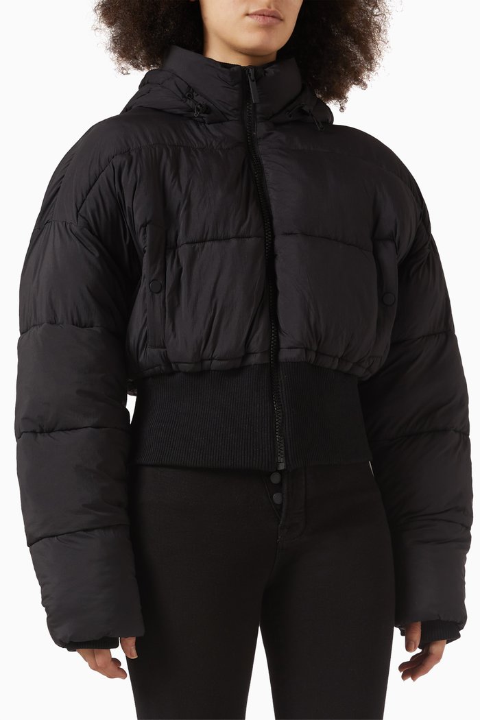 

Cropped Hooded Puffer Jacket in Nylon, Black