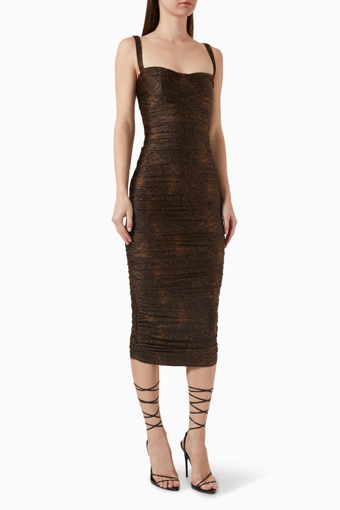 

Ruched Midi Dress, Brown