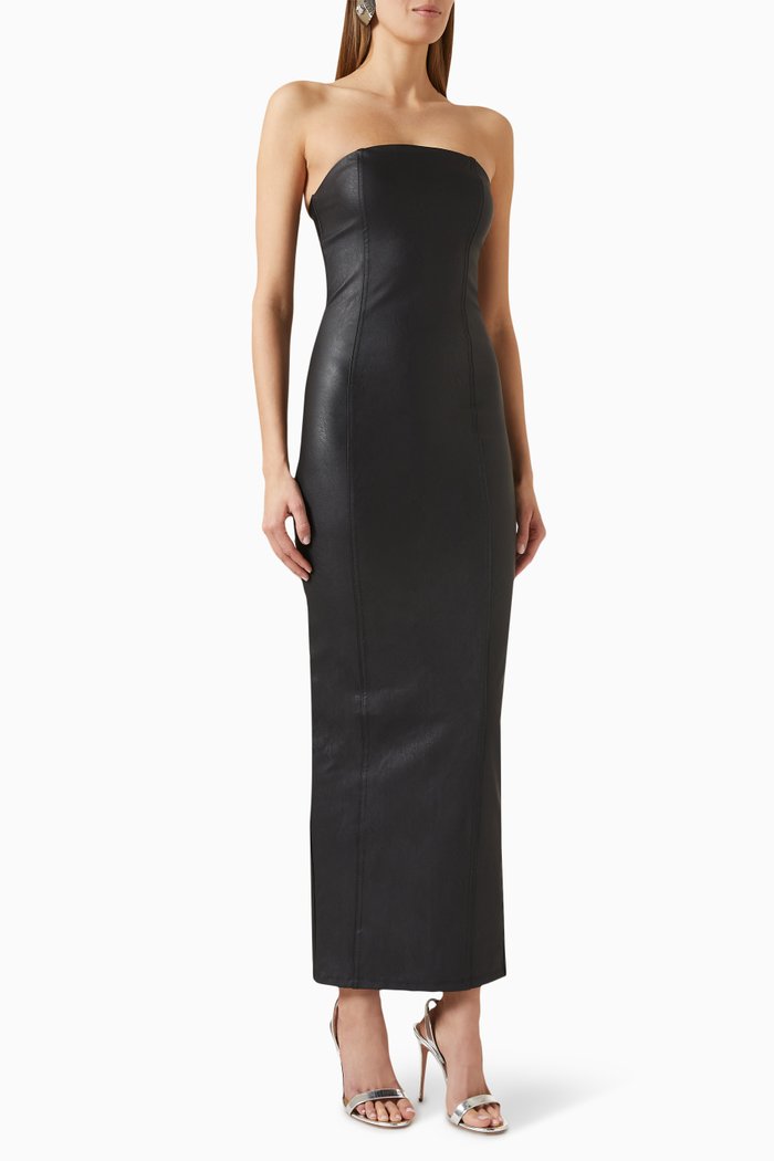 

Tube Maxi Dress in Faux Leather, Black