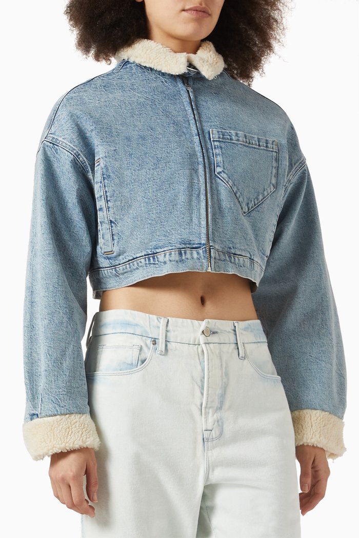 

Cropped Zip Jacket in Denim, Blue