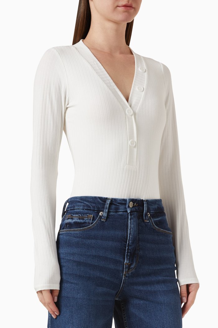 

Henley Top in Ribbed Jersey-knit, Neutral
