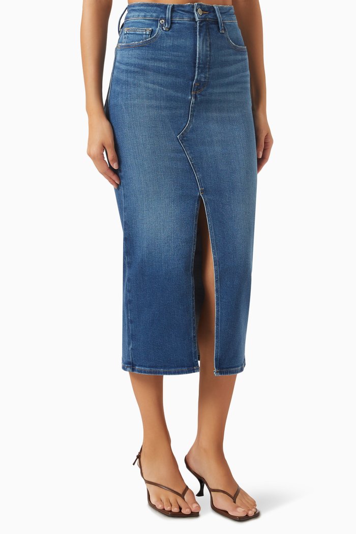 

Compression Front-slit Skirt in Denim, Blue