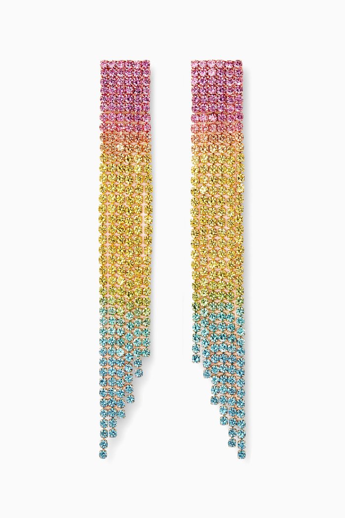 

Bahamas Ombré Crystal Fringe Drop Earrings in 18kt Gold-plated Brass, Multicolour