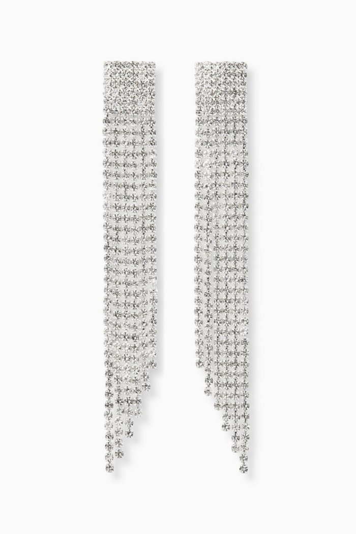 

NYC Crystal Fringe Drop Earrings in Silver-plated Brass, White