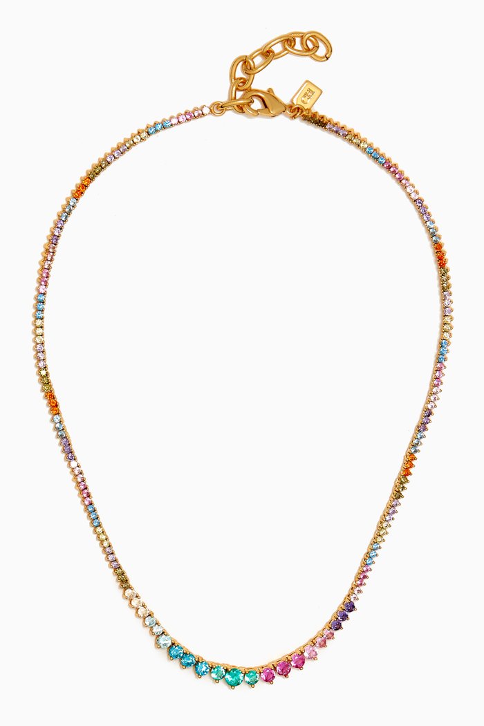 

Tiara Crystal Tennis Necklace in 18kt Gold-plated Brass, Multicolour