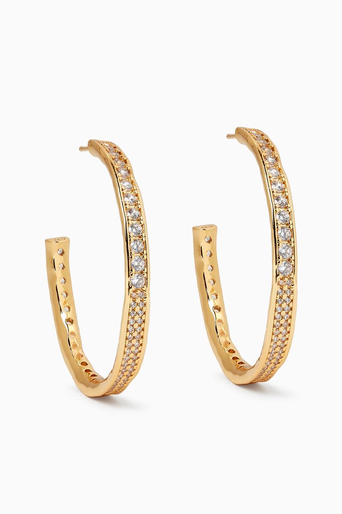 Large Afrodita Crystal Hoop Earrings in 18kt Gold-plated Brass