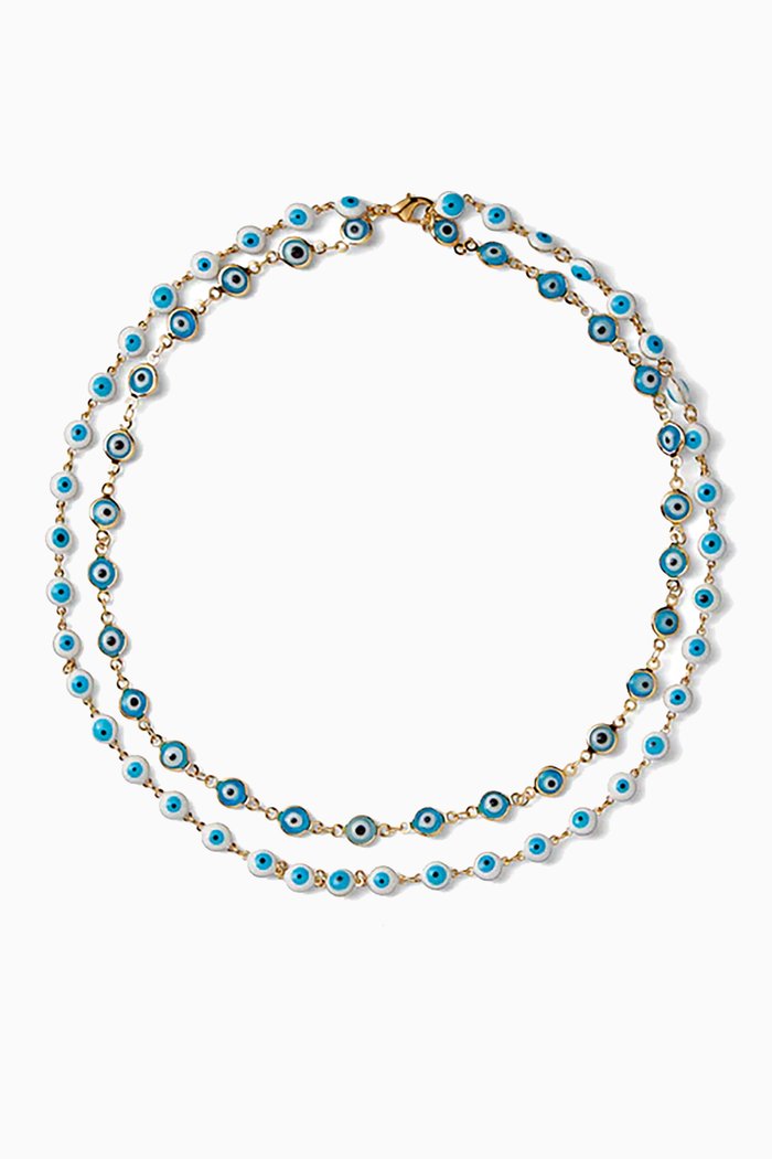 

Nazar Evil Eye Necklace in 18kt Gold-plated Brass, Blue