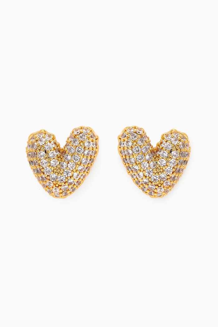 

Gummy Heart Pavé Stud Earrings in 18kt Gold-plated Brass