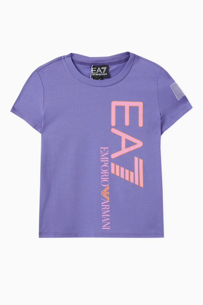 

EA7 Train Colour Block Logo T-Shirt in Cotton, Purple