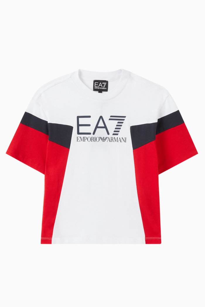 Colour Block Logo T-Shirt in Cotton, White