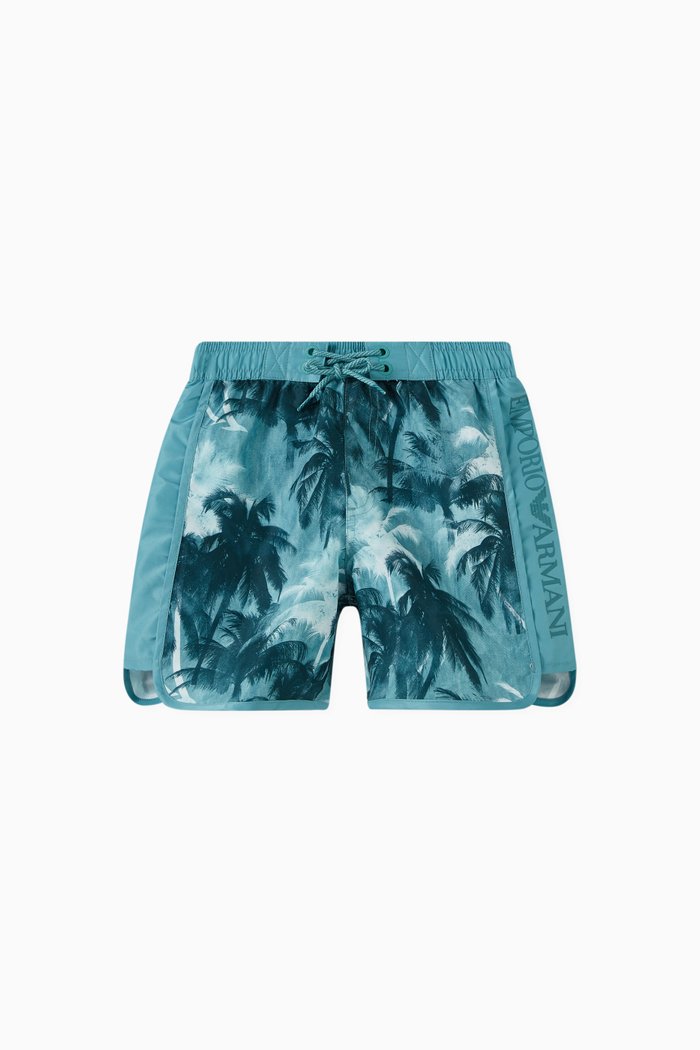 

Palm Trees Effect Swim Shorts in Recycled-polyester, Blue