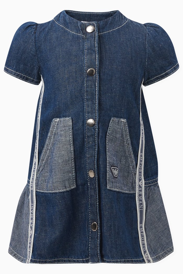 

Logo Tape Dress in Cotton-linen Denim, Blue