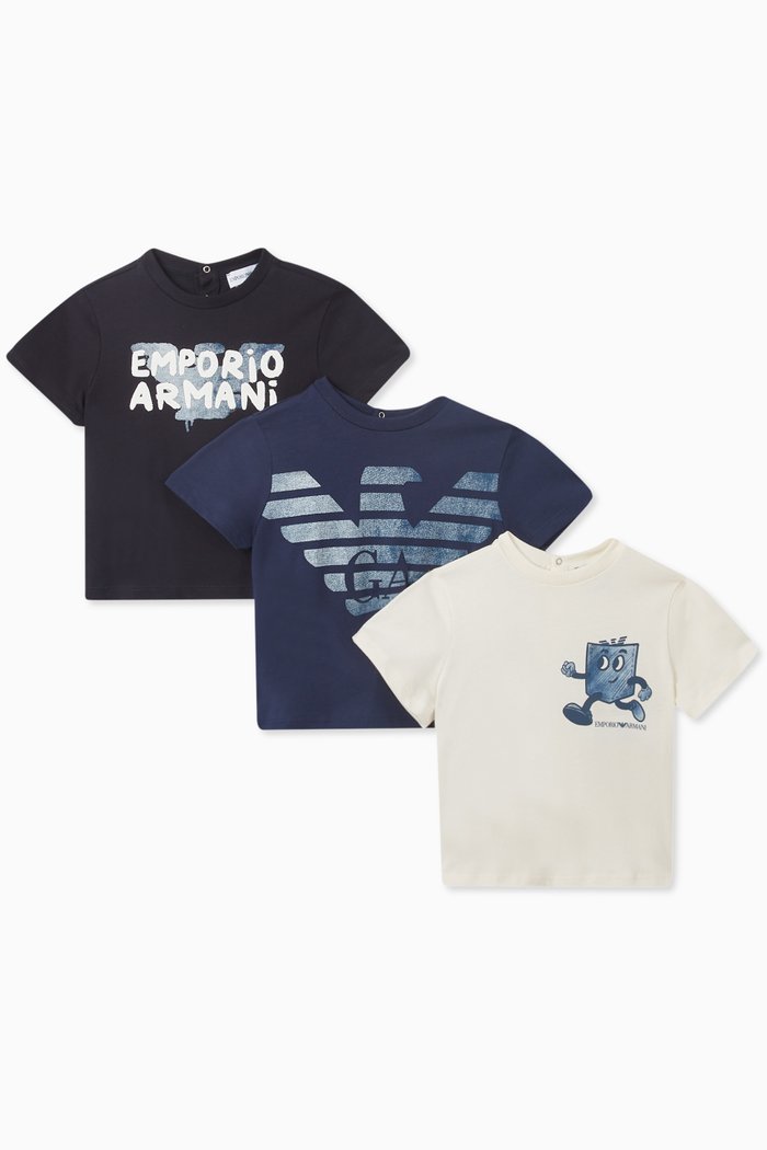 

Graphic Logo Print T-shirt in Cotton Jersey, Set of 3, Blue