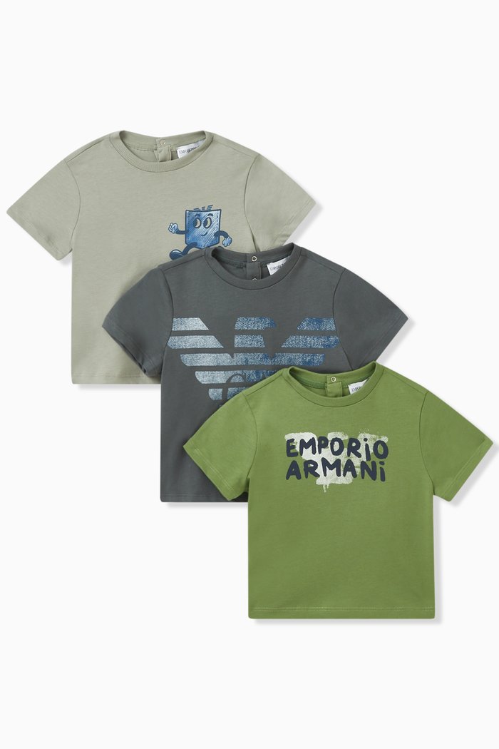 

Logo-print T-shirt in Cotton Jersey, Set of 3, Green