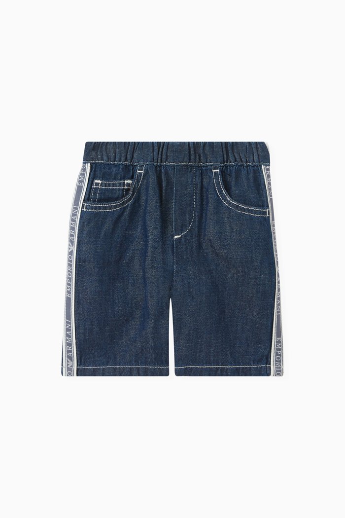 EA Logo-tape Shorts in Denim, Blue