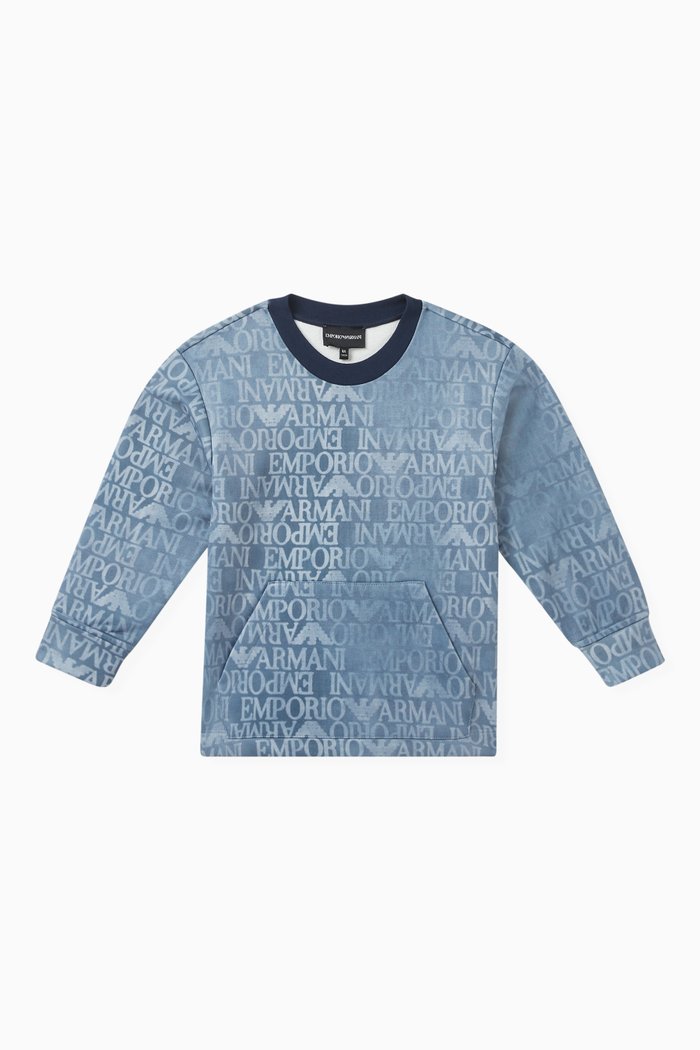 All-over EA Logo Sweatshirt in Cotton Jersey, Blue