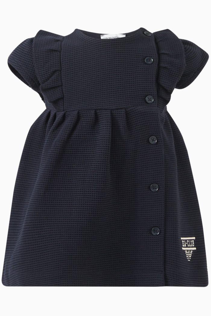 

Logo-embroidered Ruffled Dress in Cotton, Blue