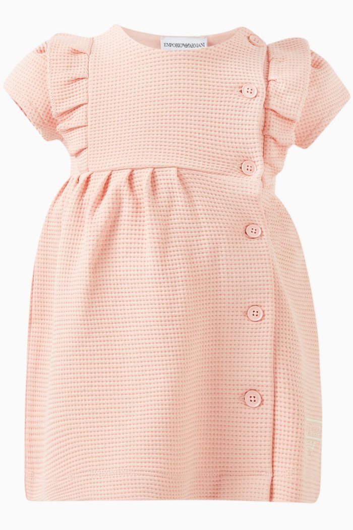 

Logo-embroidered Ruffled Dress in Cotton, Pink