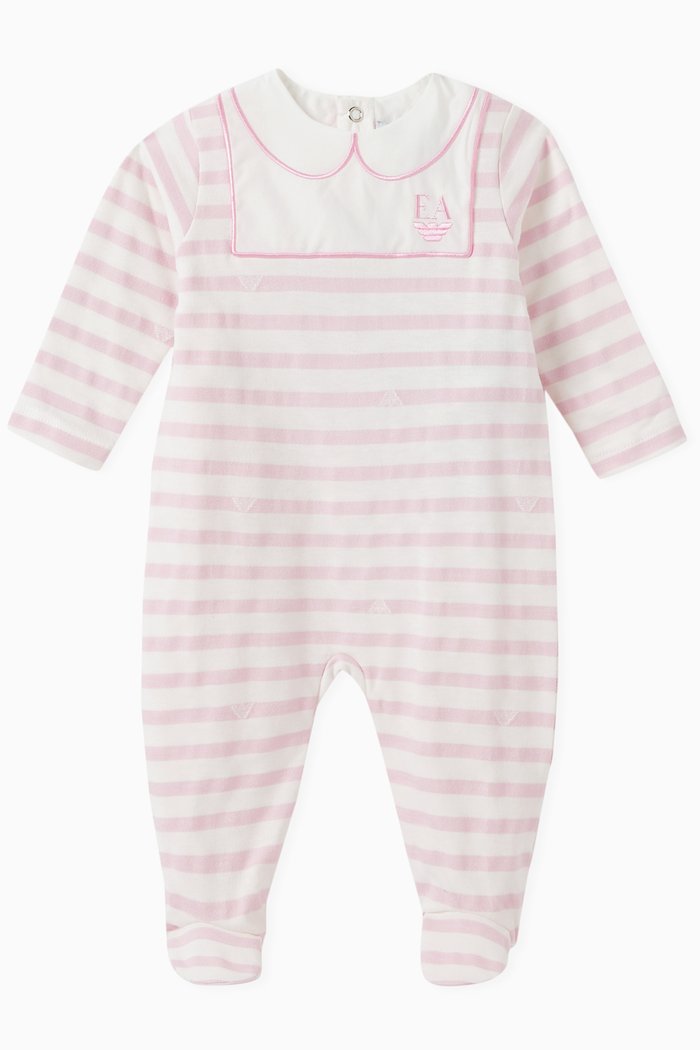 Striped Logo Jumpsuit in Cotton, Pink