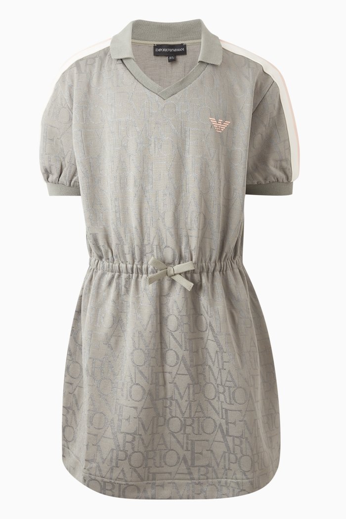 

Logo Print Dress in Cotton Blend, Green