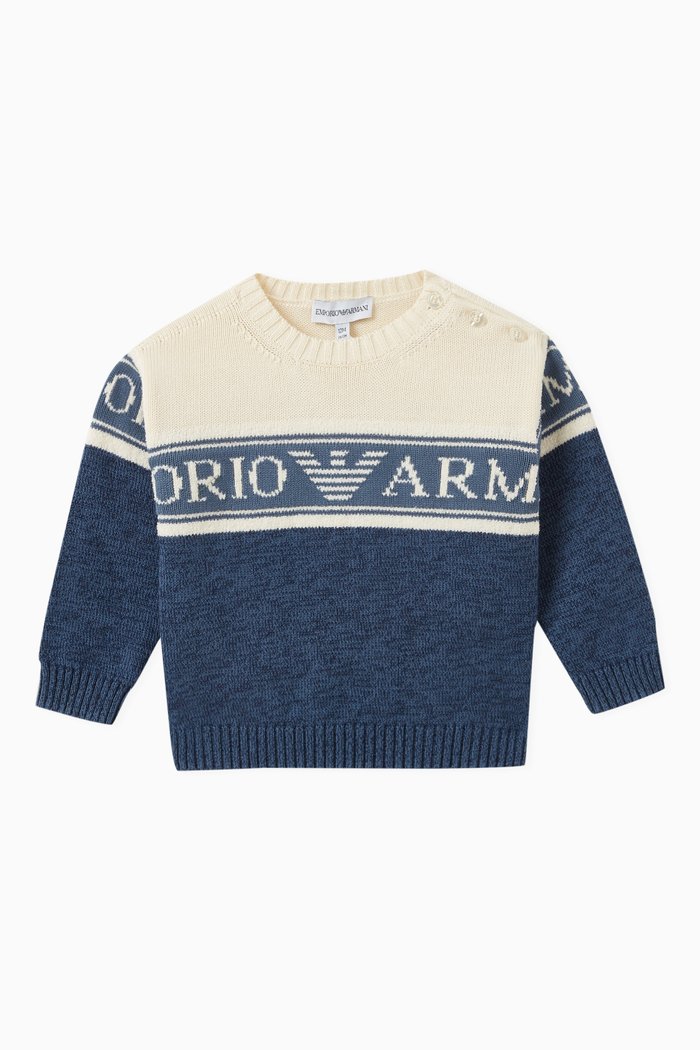 

Contrasting Text Logo Sweater in Cotton, Blue