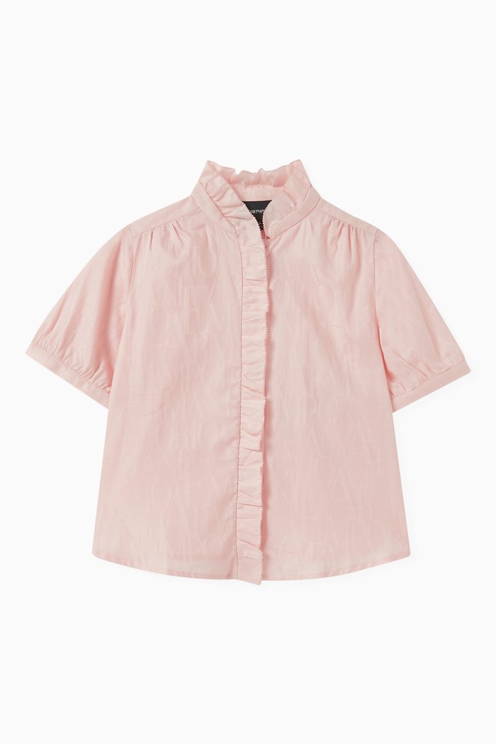

Ruffle Collar Shirt in Cotton, Pink