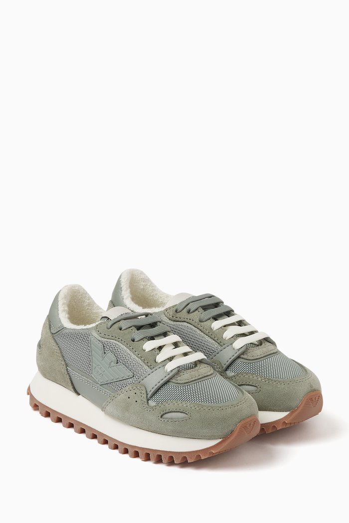 

Eagle Logo Sneakers in Mesh & Suede, Green