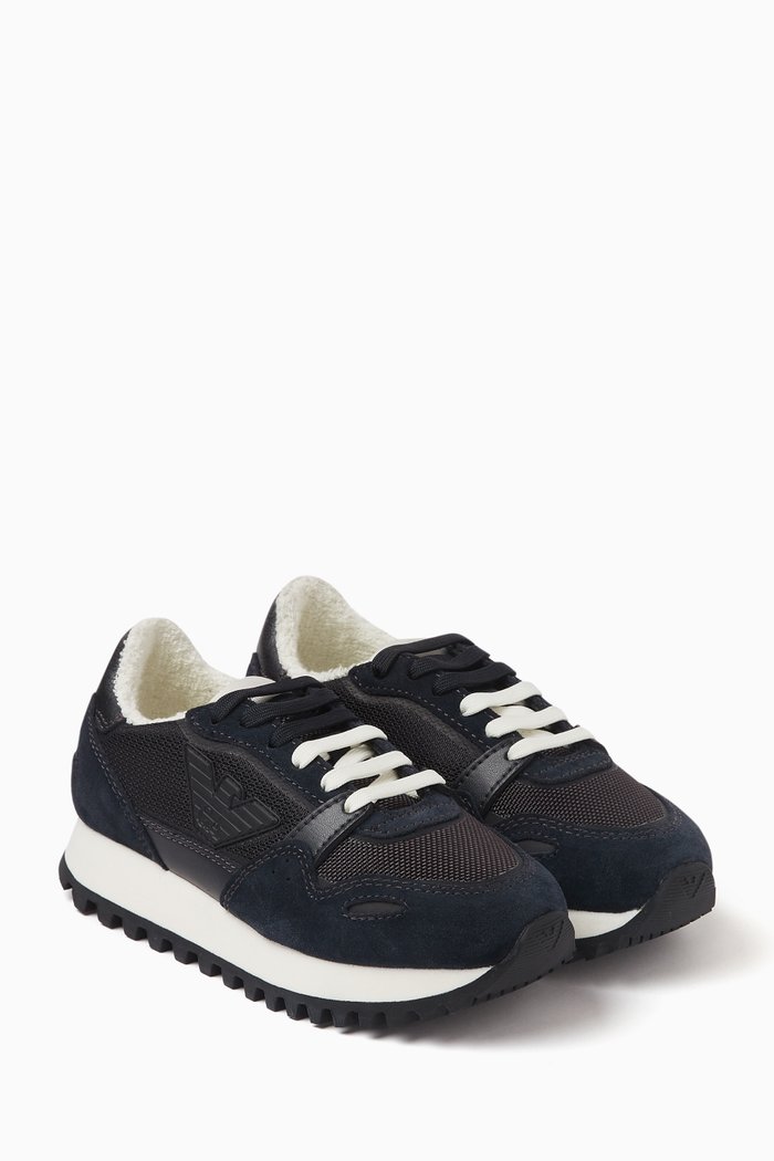 

Eagle Logo Sneakers in Mesh & Suede, Blue