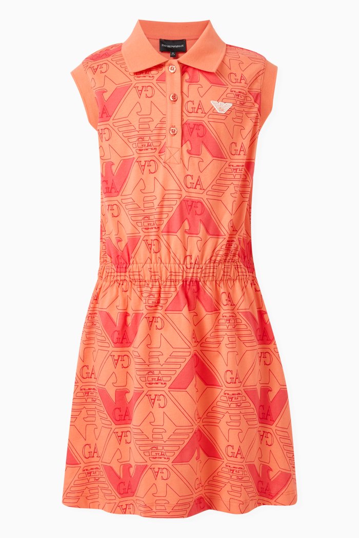 

Logo Print Dress in Cotton, Orange