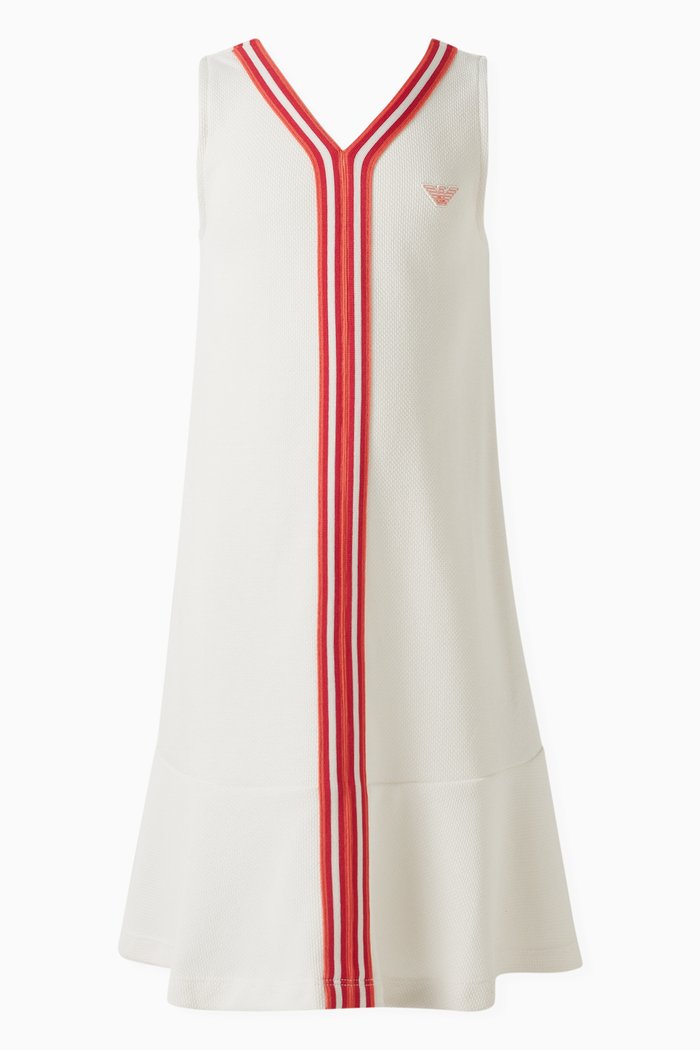 

Embroidered Logo Striped Dress in Cotton, White