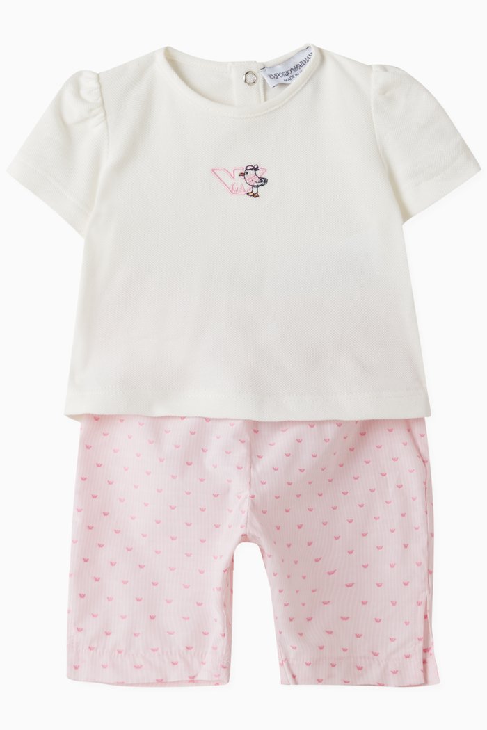 Eagle-embroidered T-shirt & Shorts Set, Pink