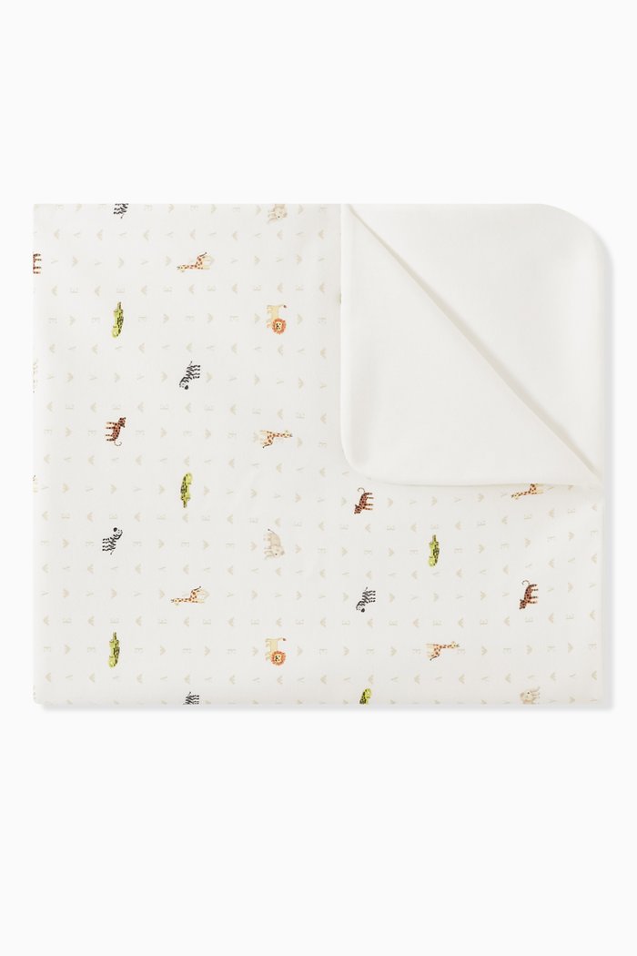 

Micro Logo & Animal Print Blanket in Cotton, White
