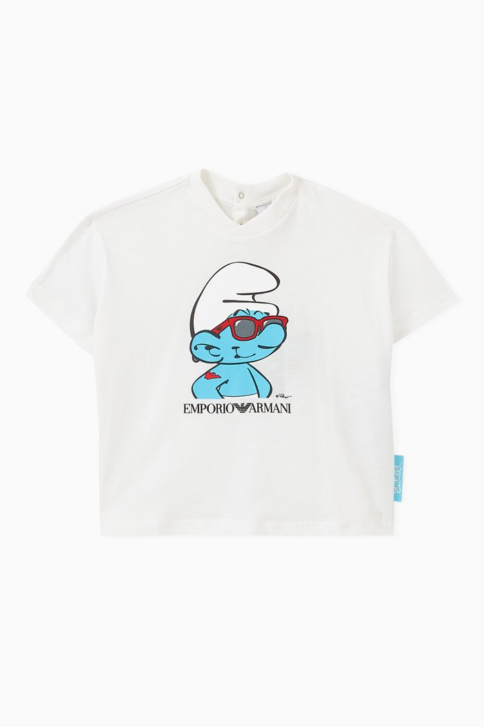 x The Smurfs Logo T-shirt in Cotton, White