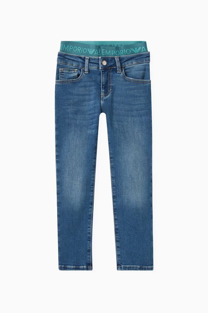 

Layered Logo Slim Fit Jeans in Denim, Blue