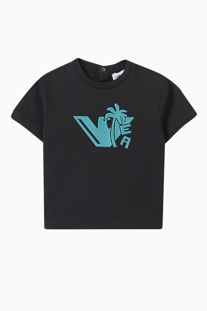 

Textured EA Logo T-shirt in Cotton, Blue