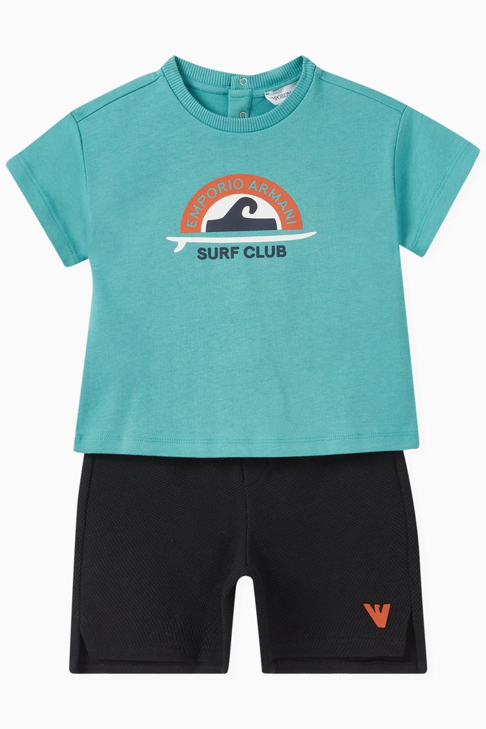 

Surf Club Print T-shirt and Shorts Set in Cotton, Blue