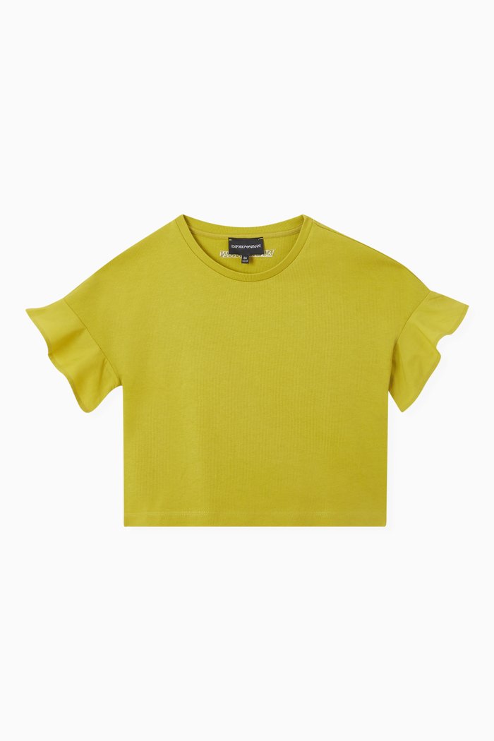 

Ruffled-sleeve T-shirt in Cotton, Green