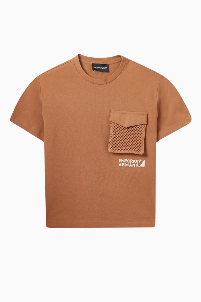

Pocket Detail T-shirt in Cotton, Brown