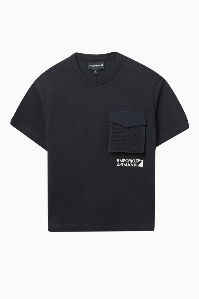 Pocket Detail T-shirt in Cotton, Blue
