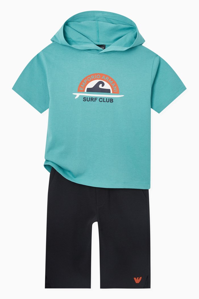 

T-shirt & Shorts Set in Cotton Jersey & Cotton Piqué Jersey, Blue