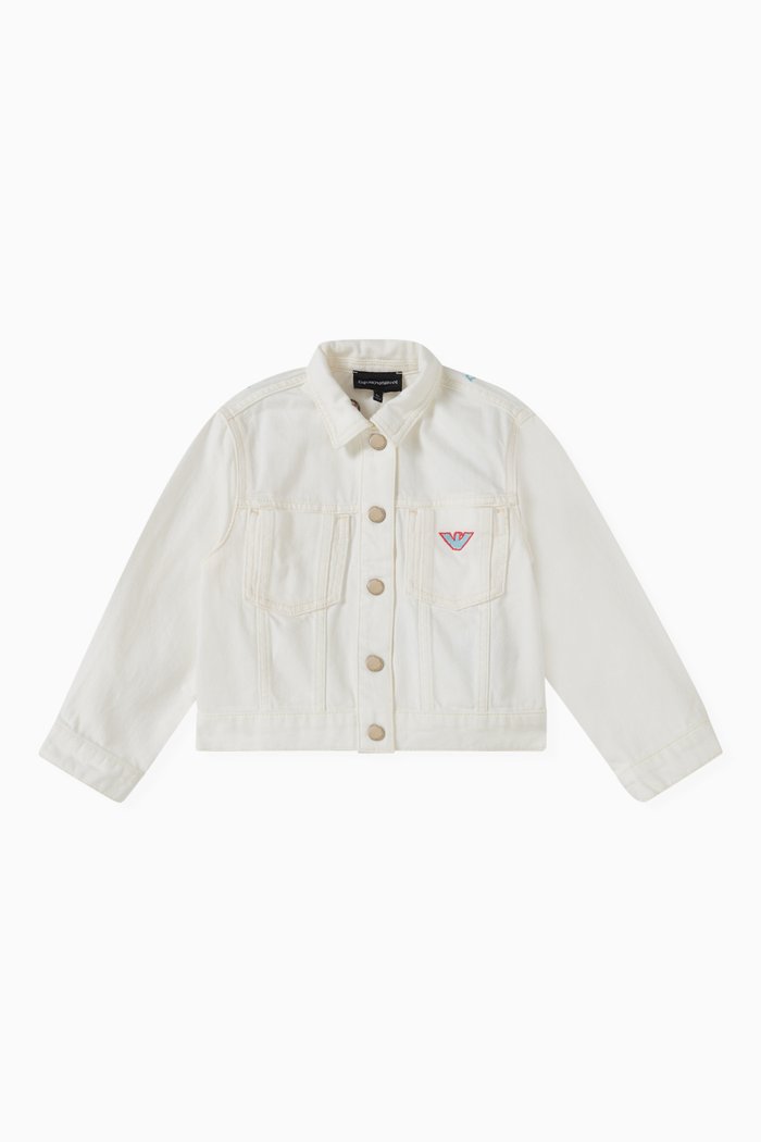 Logo-embroidered Jacket in Cotton-denim, White