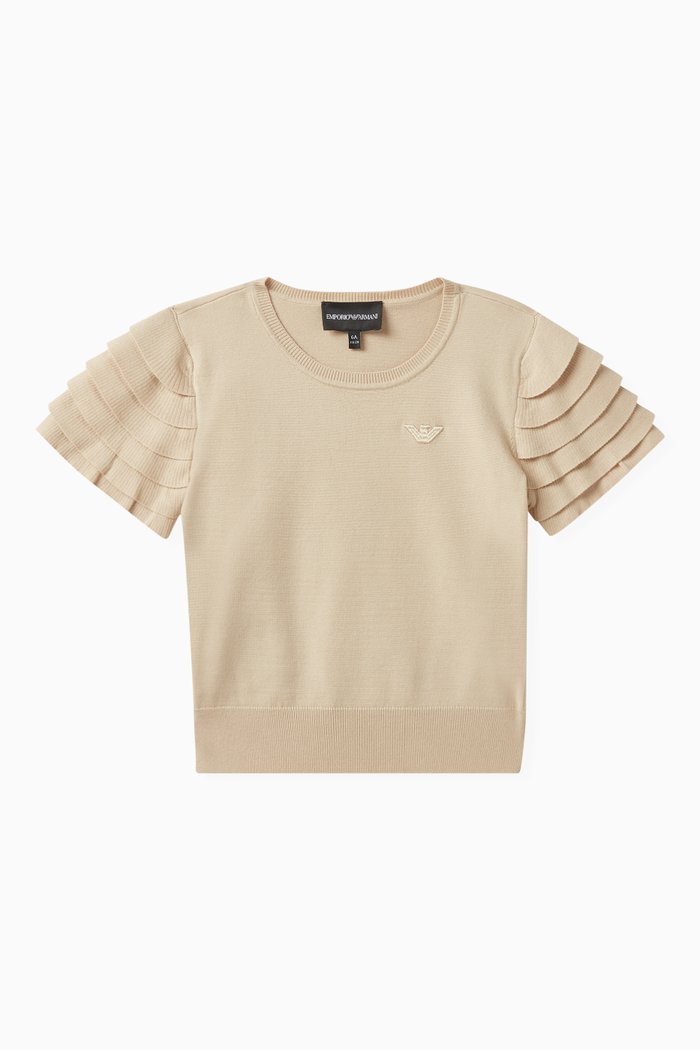 

Ruffled-sleeve Sweater, Neutral