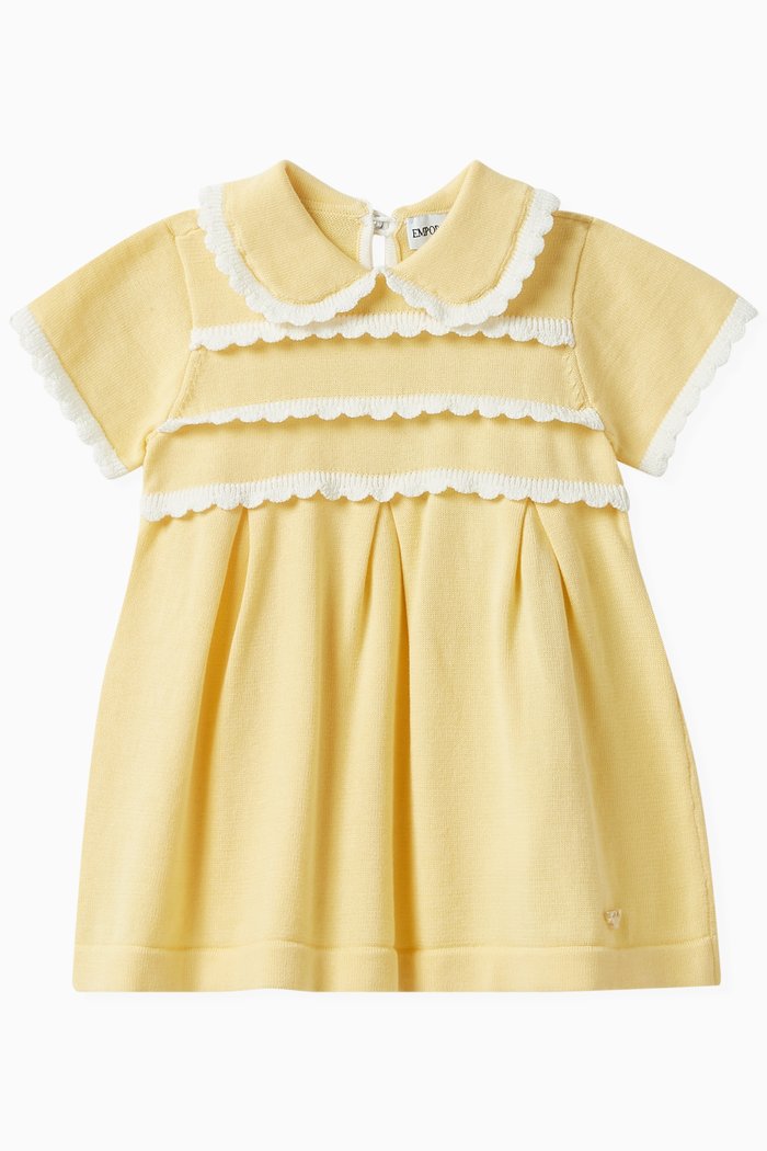 

Scalloped Trim Dress in Cotton, Yellow