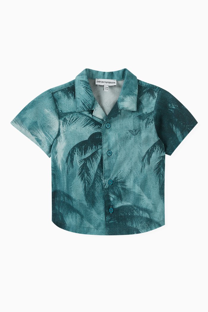 

Palm Trees Print Shirt in Cotton, Green