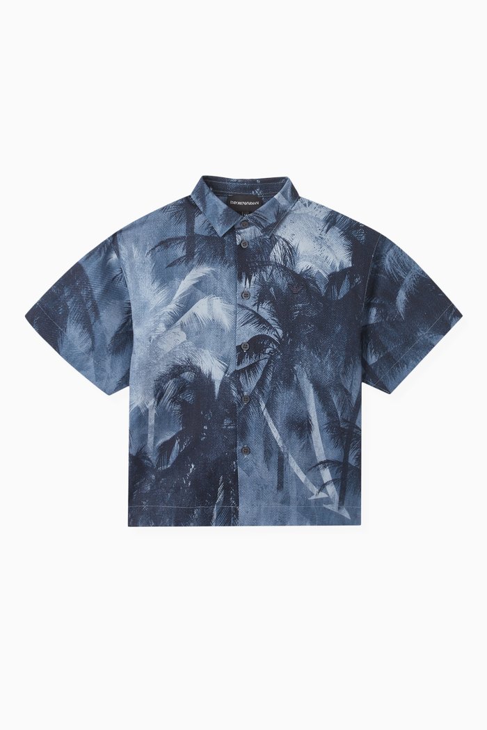 

Palm Trees Print Shirt in Cotton, Blue