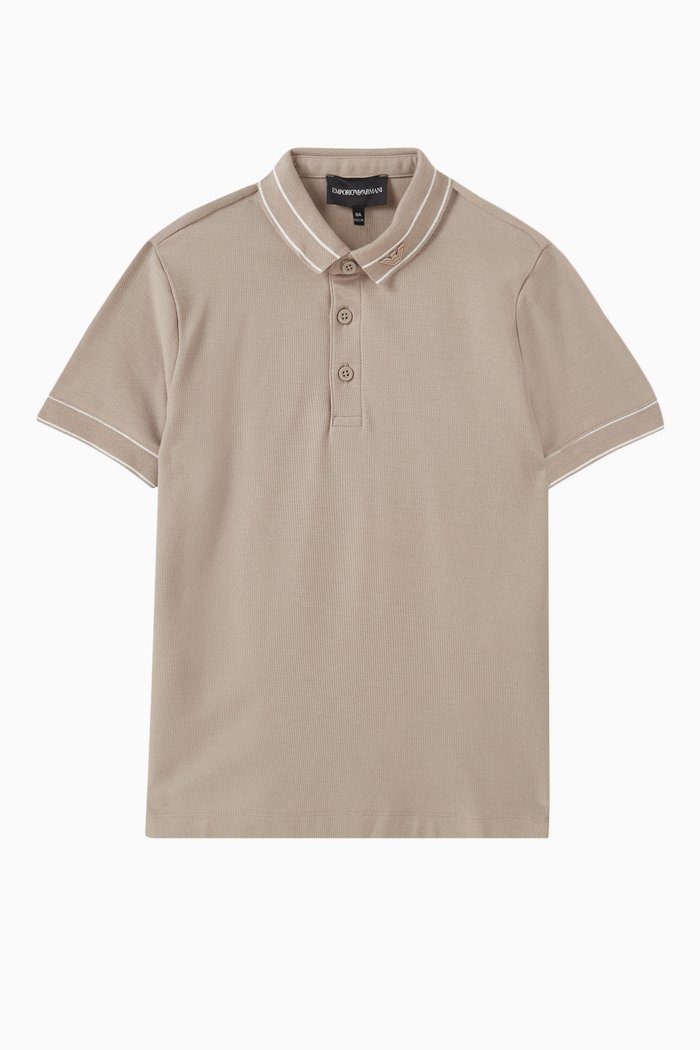 

Striped-collar Polo Shirt in Cotton-piqué, Neutral