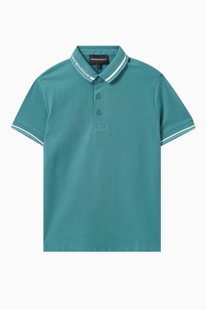 

Striped-collar Polo Shirt in Cotton-piqué, Green